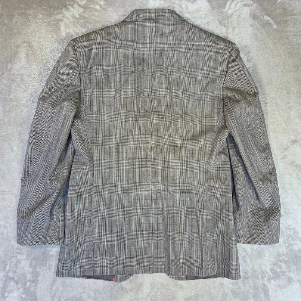 Stafford American Craftsmen Mens 40R Worsted Wool Glen Plaid Blazer Grey USA